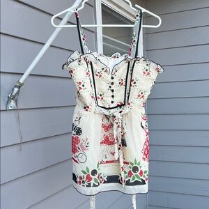 Anna Sui Cream and Black Camisole with Red Accents